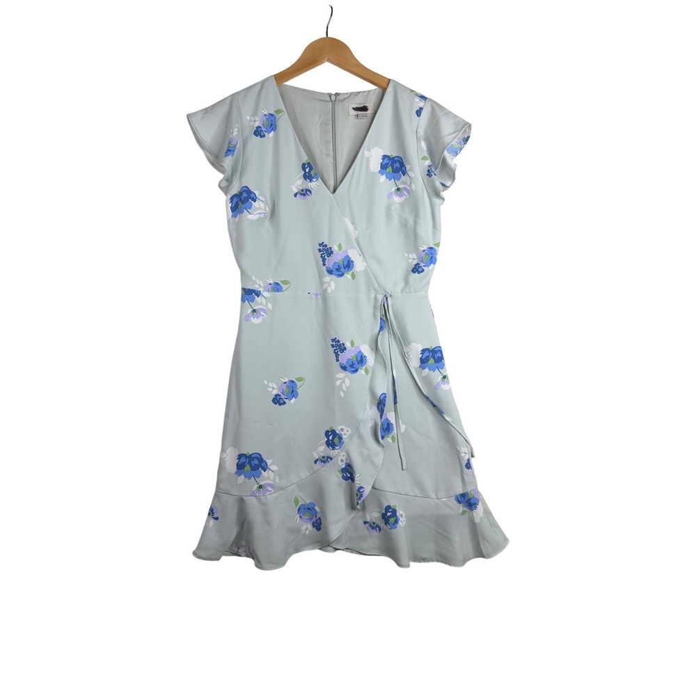 Loft V-neck Flutter Sleeve Faux Wrap Dress size 0 Light Blue
